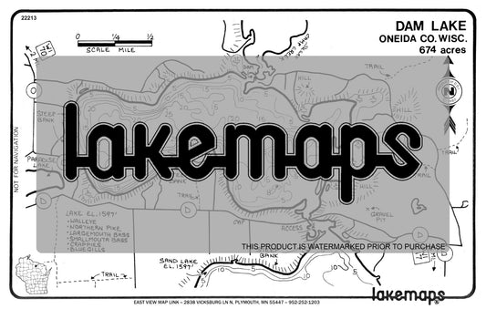 Oneida County, WI - DAM - Lakemap - 22213