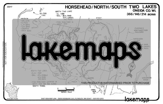 Oneida County, WI - HORSEHEAD/Two, No.& So. - Lakemap - 22217