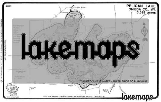 Oneida County, WI - PELICAN - Lakemap - 22229