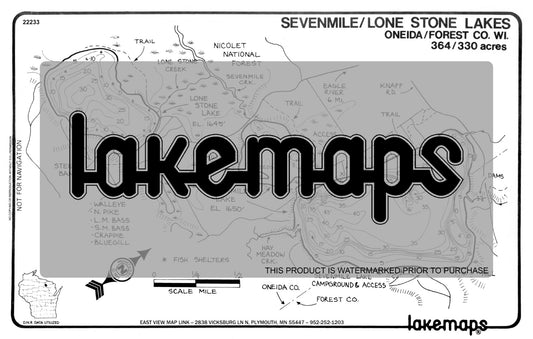 Oneida County, WI - SEVEN MILE/Lone Stone - Lakemap - 22233