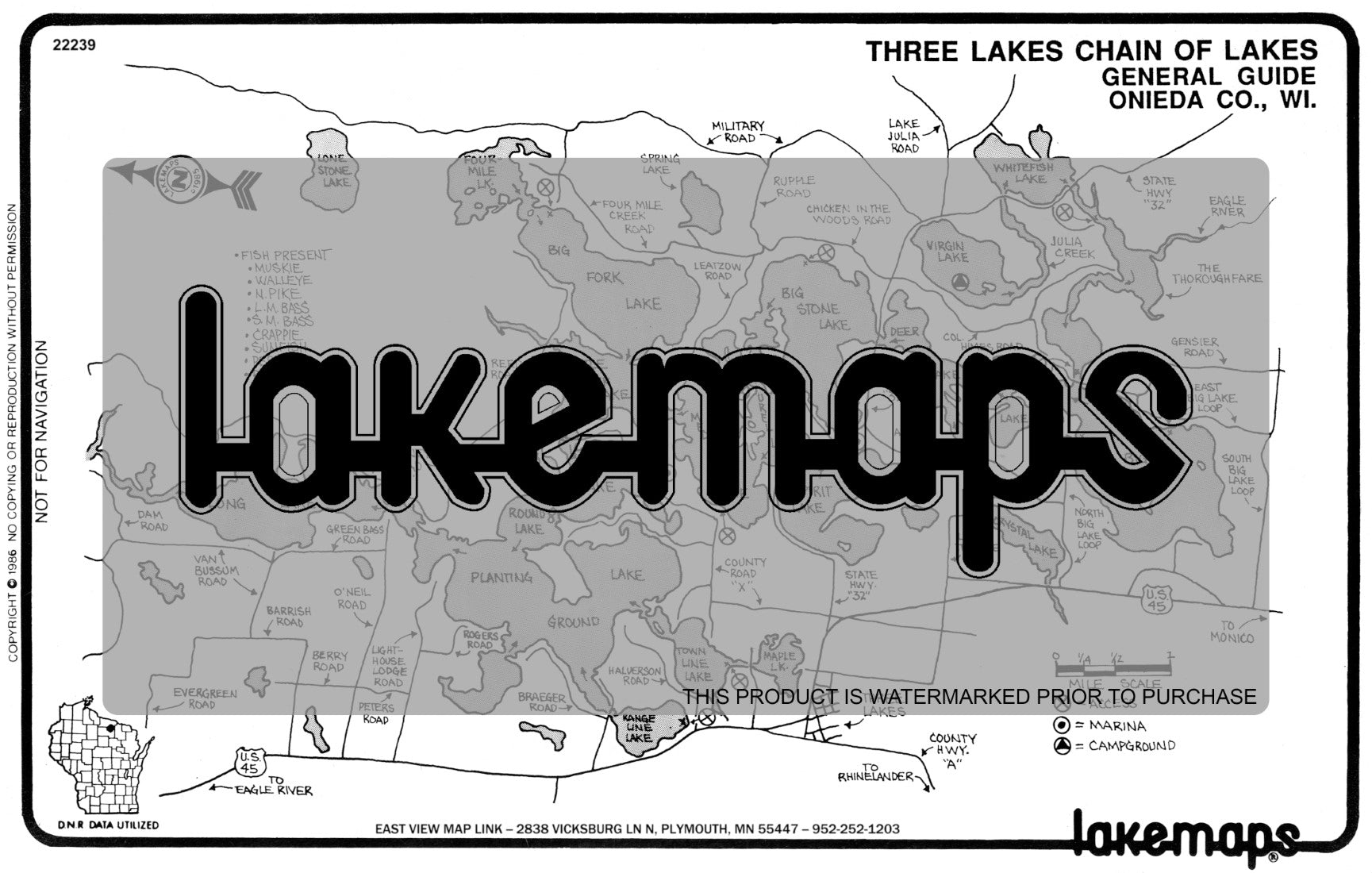 Oneida County, WI - THREE LAKES CHAIN (Gen.Guide) - Lakemap - 22239
