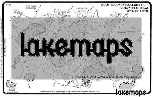 Oneida County, WI - BOOTH/Buckskin/Clear - Lakemap - 22245