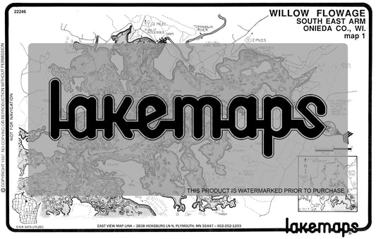 Oneida County, WI - Willow Flowage - South East Arm (Dam No.) - Lakemap - 22246