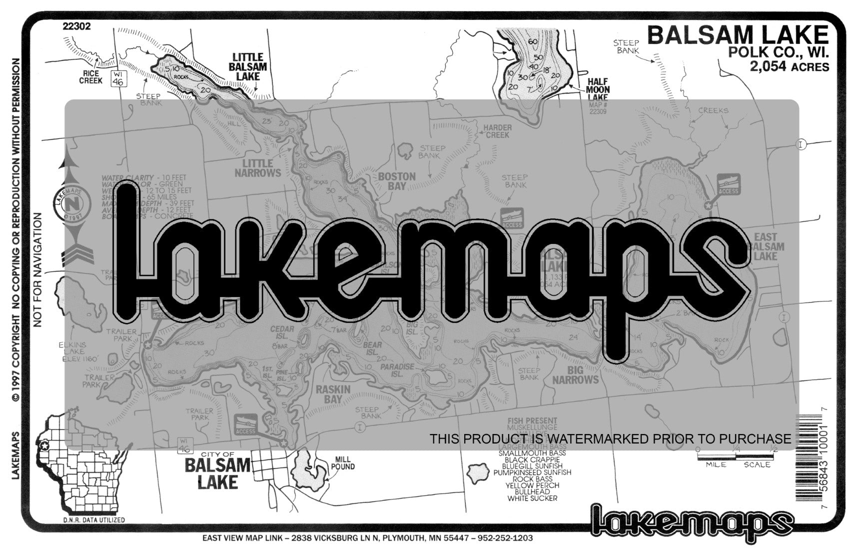Polk County, WI - BALSAM - Lakemap - 22302