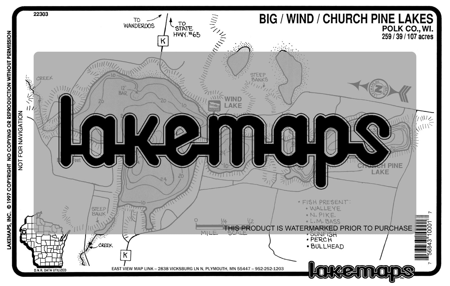 Polk County, WI - BIG/Church Pine - Lakemap - 22303