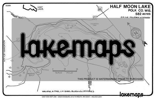 Polk County, WI - HALF MOON - Lakemap - 22309