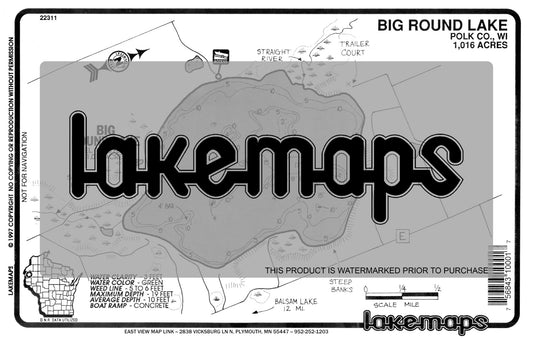 Polk County, WI - ROUND, BIG - Lakemap - 22311