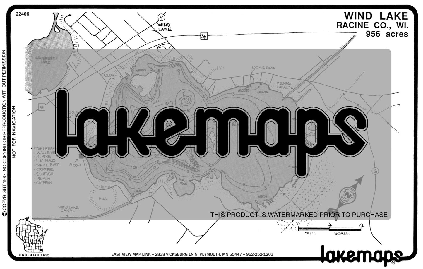 Racine County, WI - WIND - Lakemap - 22406