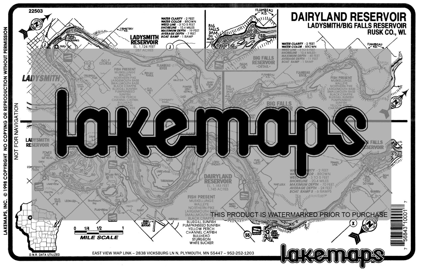 Rusk County, WI - DAIRYLAND RES./LADYSMITH - Lakemap - 22503