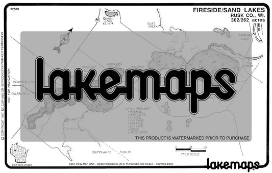 Rusk County, WI - FIRESIDE LAKES/Sand - Lakemap - 22509