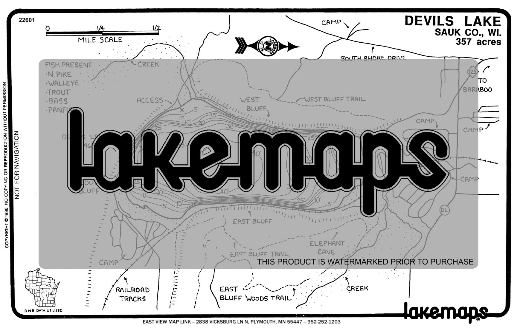 Sauk County, WI - DEVILS - Lakemap - 22601