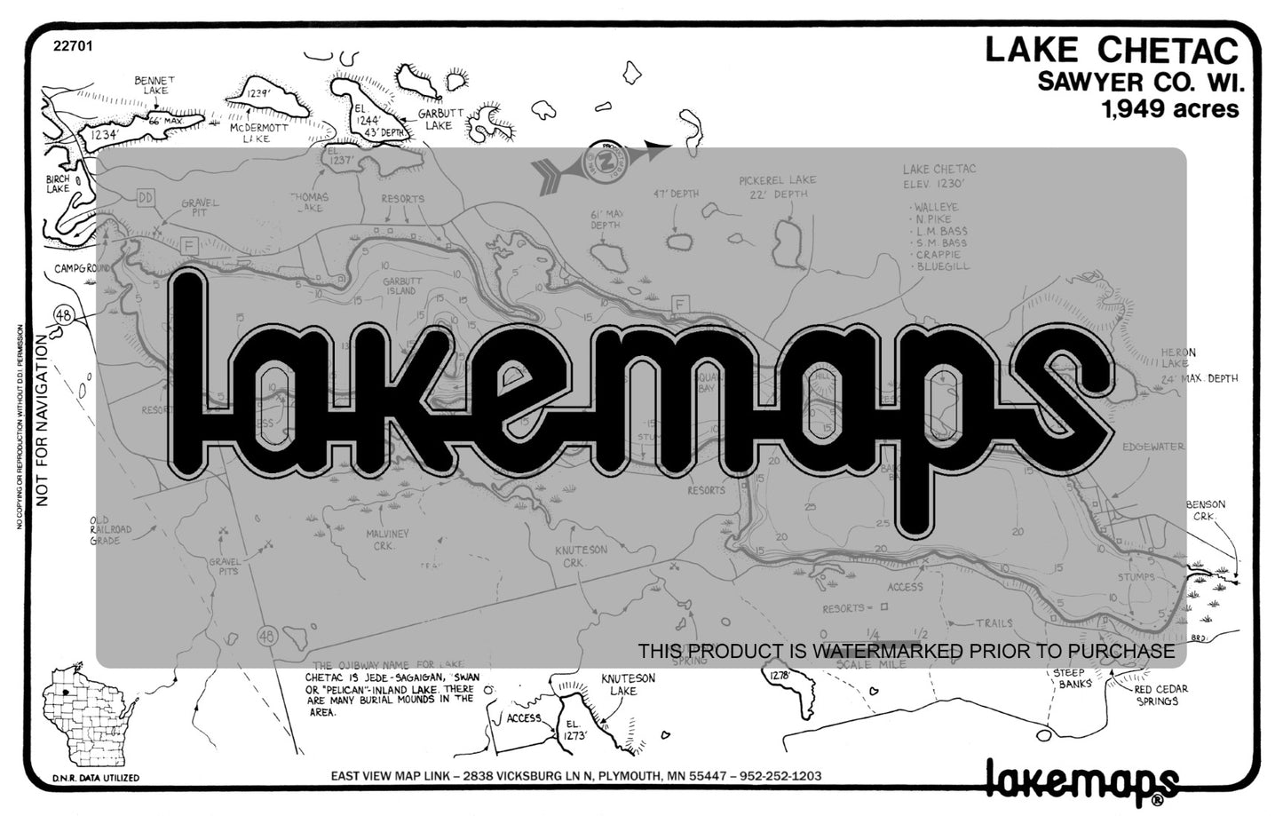 Sawyer County, WI - CHETAC - Lakemap - 22701