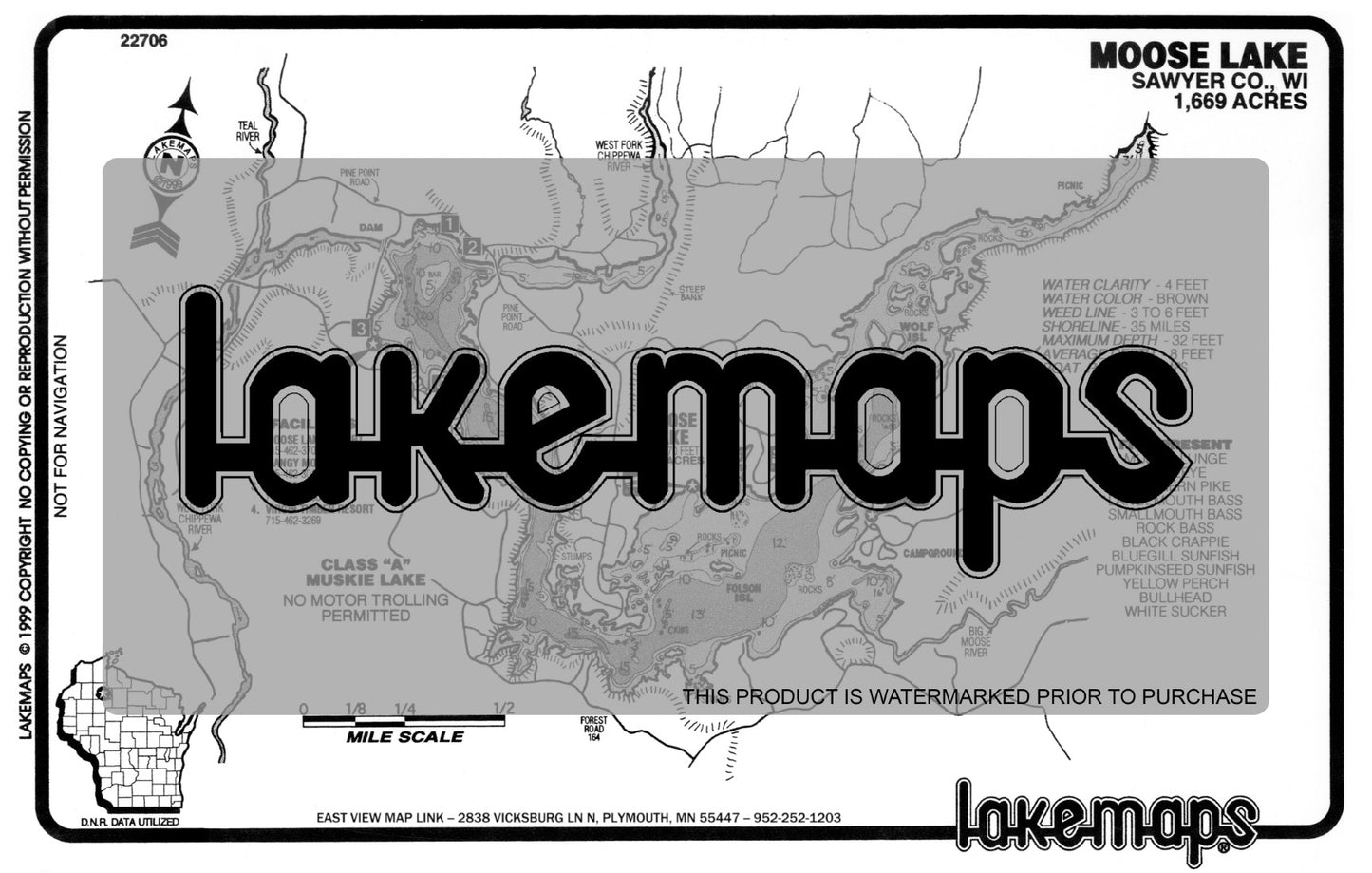 Sawyer County, WI - MOOSE - Lakemap - 22706