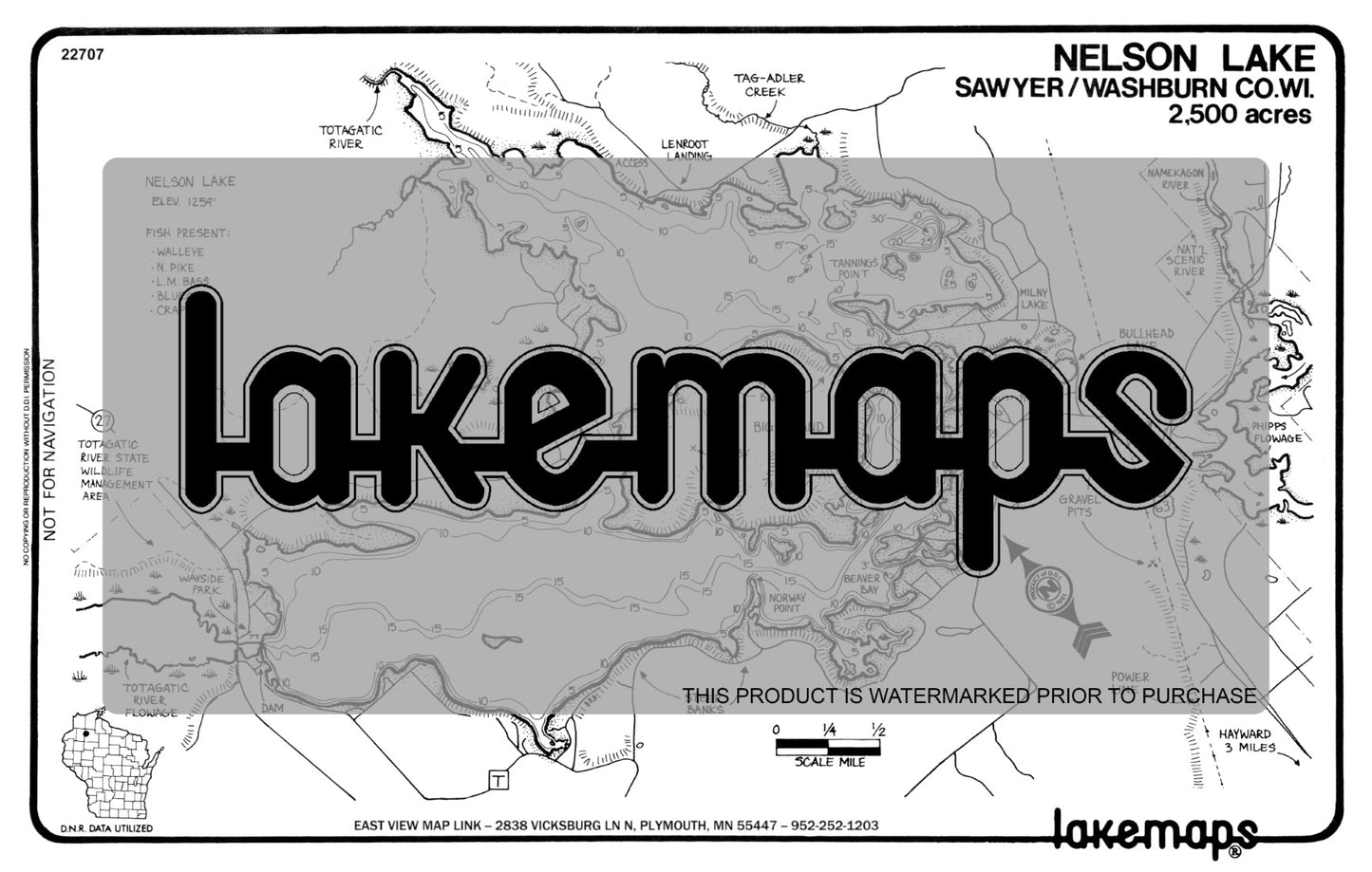 Sawyer County, WI - NELSON - Lakemap - 22707