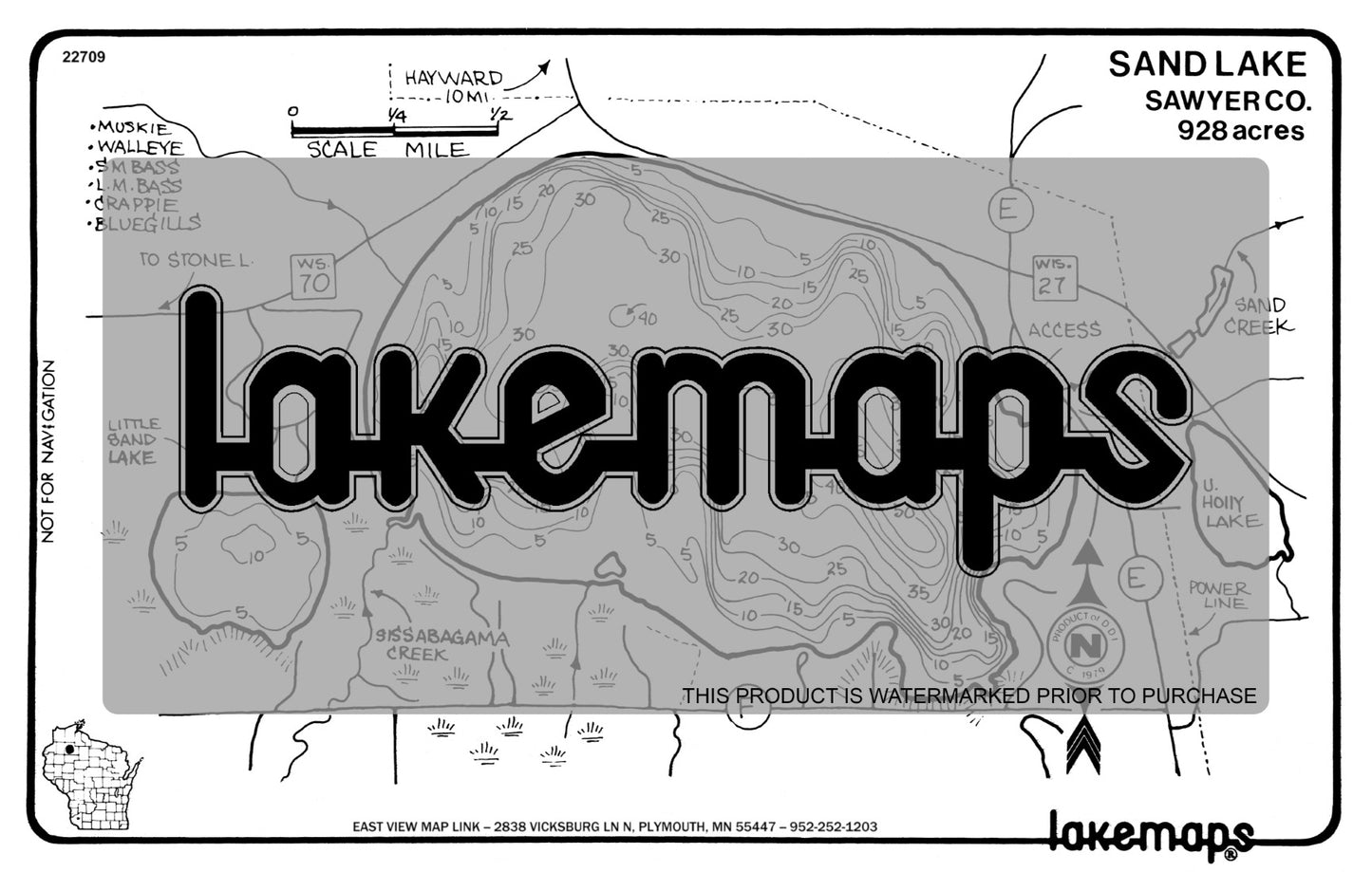 Sawyer County, WI - SAND - Lakemap - 22709