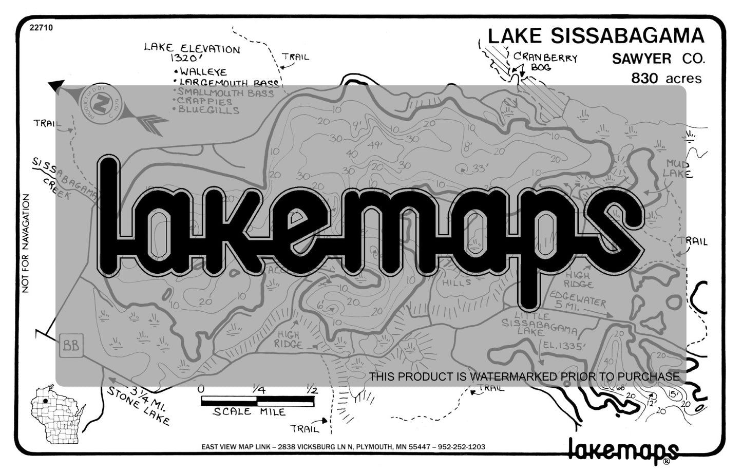 Sawyer County, WI - SISSABAGAMA - Lakemap - 22710