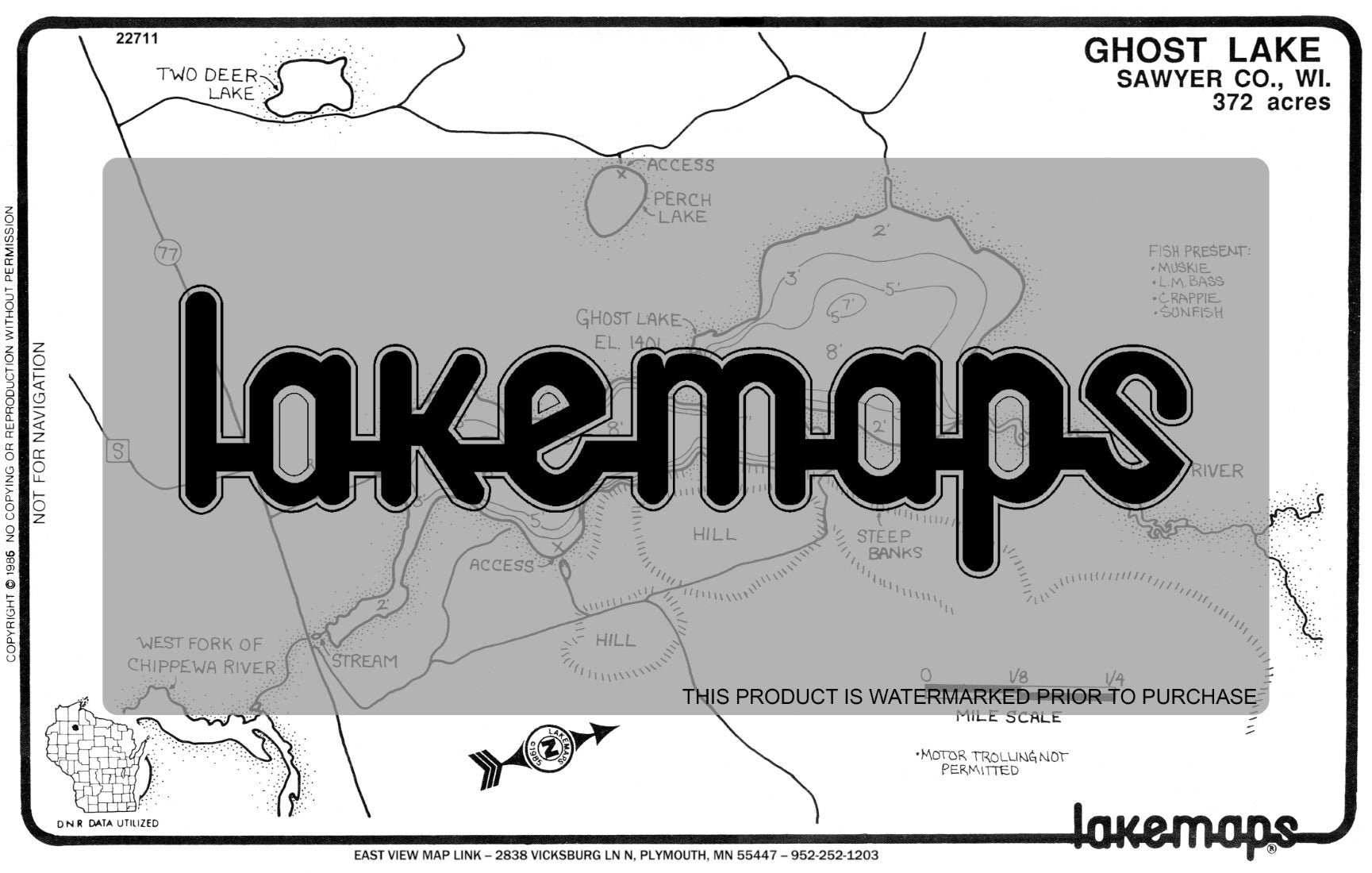 Sawyer County, WI - GHOST - Lakemap - 22711