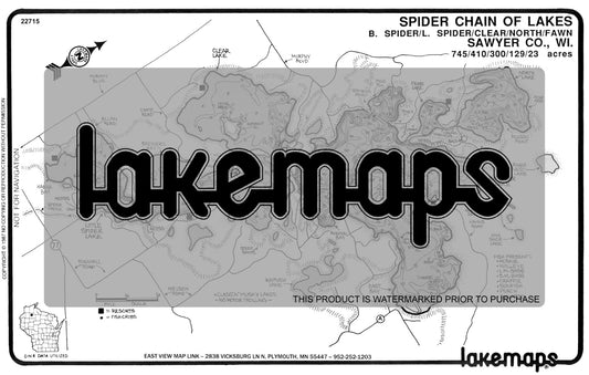 Sawyer County, WI - SPIDER CHAIN OF LAKES - Lakemap - 22715