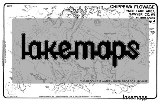 Sawyer County, WI - CHIPPEWA FLOWAGE - Map 4 - Rice Lk to Ikwe Bay / Blueberry Lk / Indian Lk - Lakemap - 22719