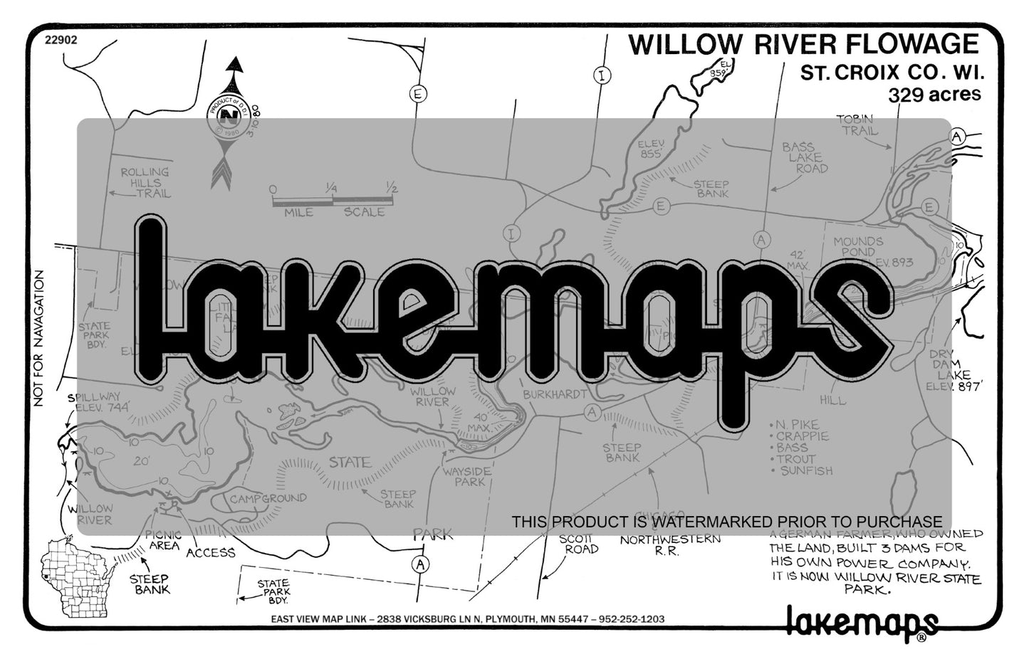 St. Croix County, WI - WILLOW RIVER FLOWAGE - Lakemap - 22902