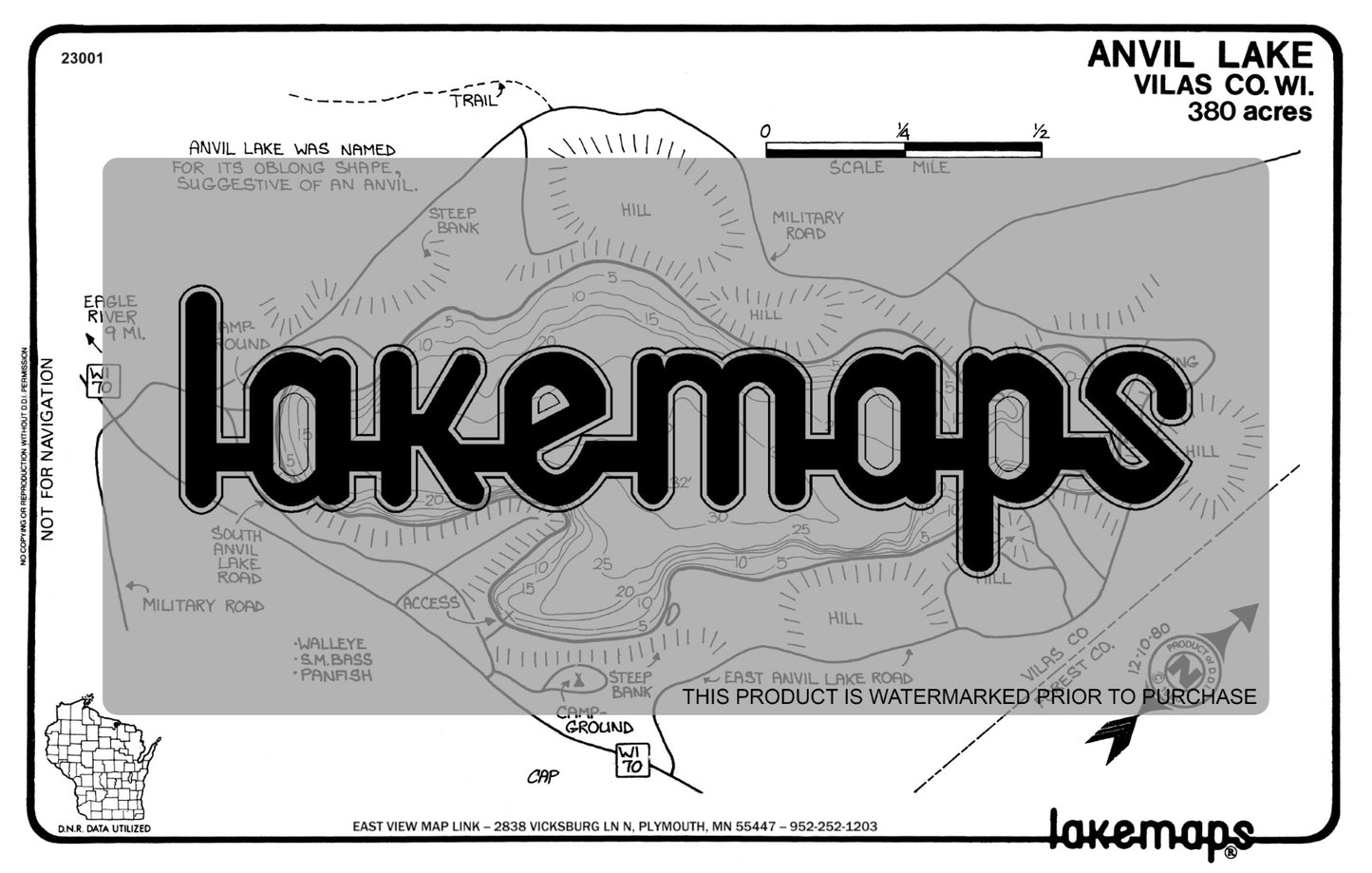 Vilas County, WI - ANVIL - Lakemap - 23001