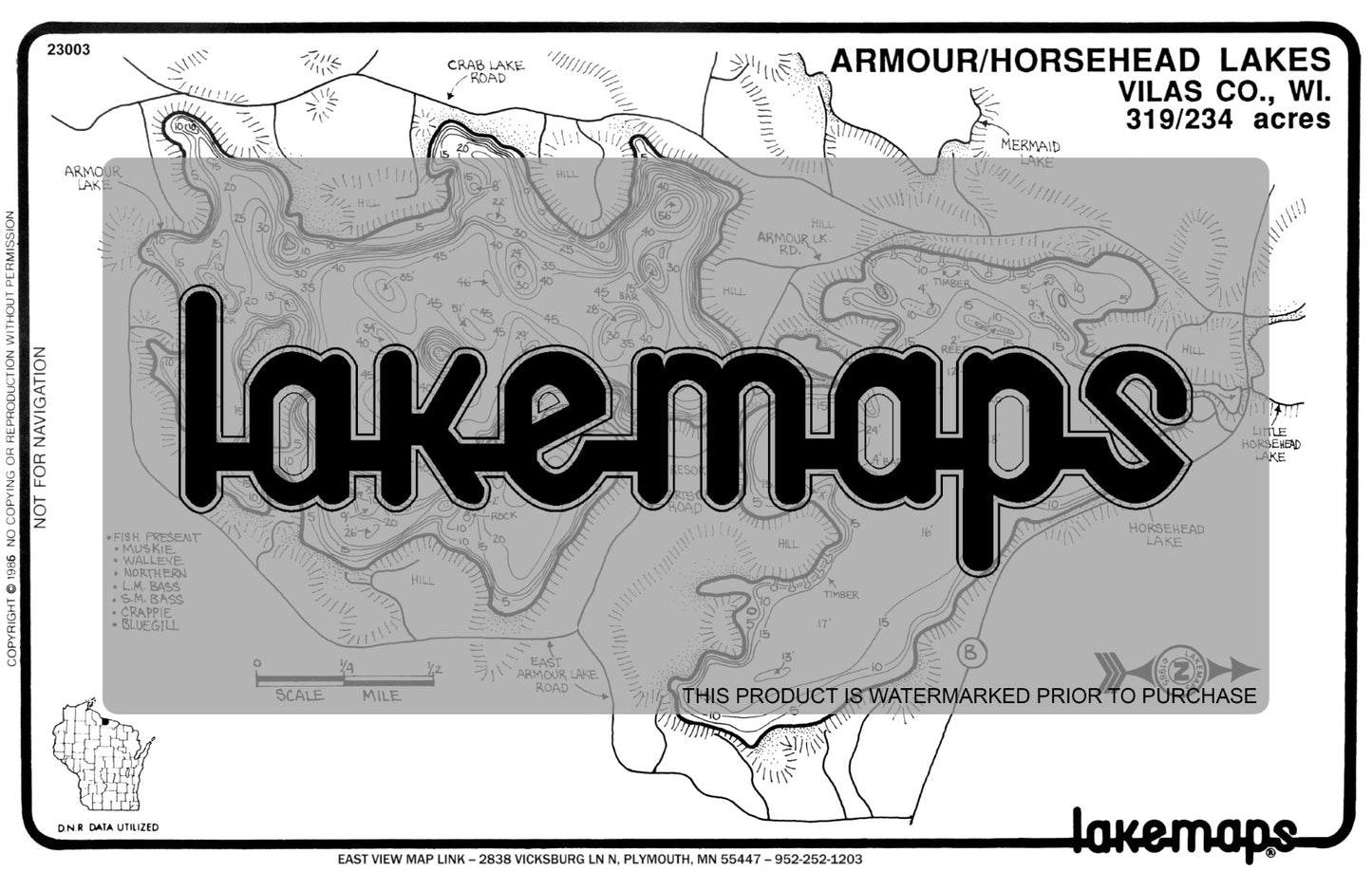 Vilas County, WI - ARMOUR/ Horsehead - Lakemap - 23003