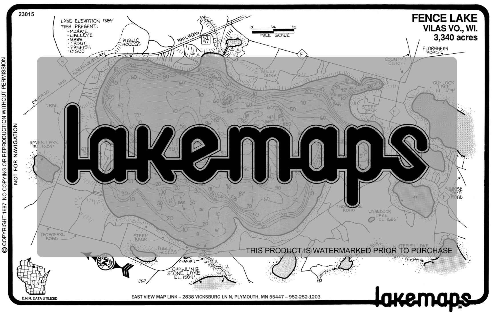 Vilas County, WI - FENCE - Lakemap - 23015