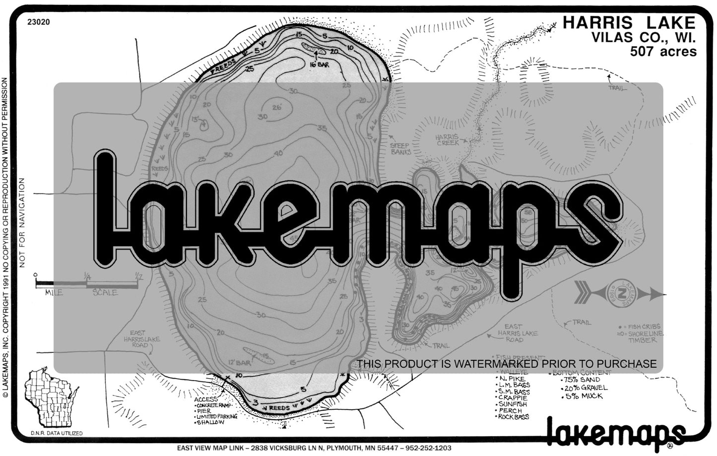 Vilas County, WI - HARRIS - Lakemap - 23020