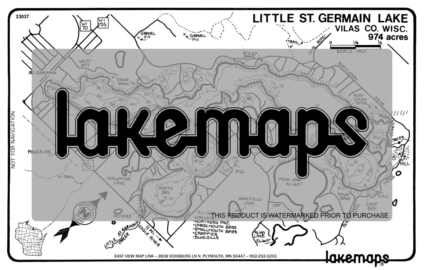 Vilas County, WI - ST. GERMAIN, Little - Lakemap - 23037