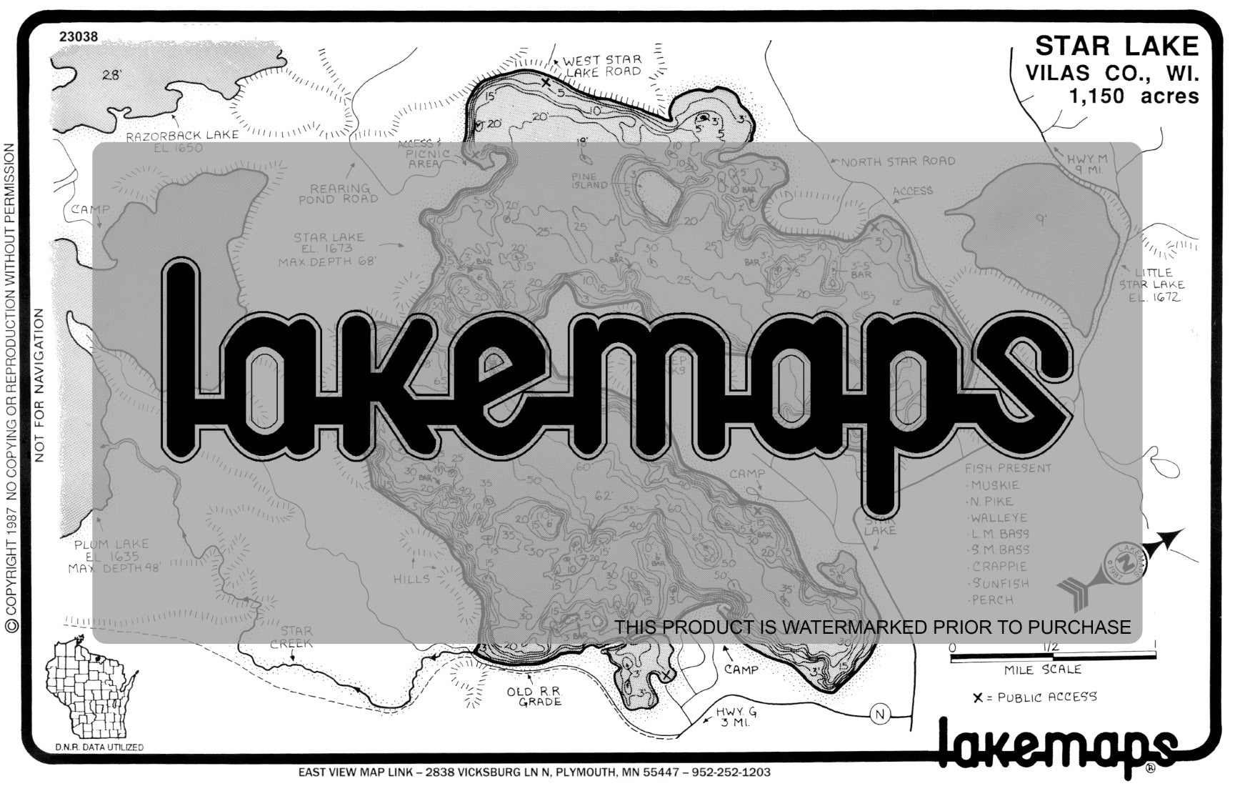 Vilas County, WI - STAR - Lakemap - 23038