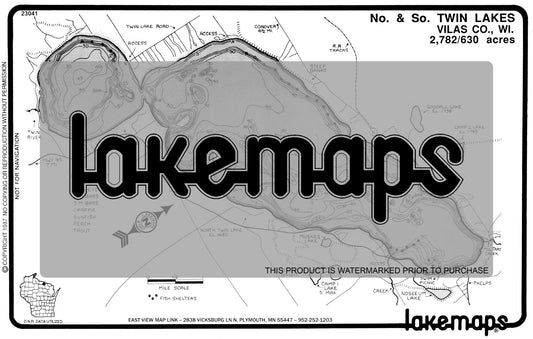 Vilas County, WI - TWIN, No./ So. - Lakemap - 23041