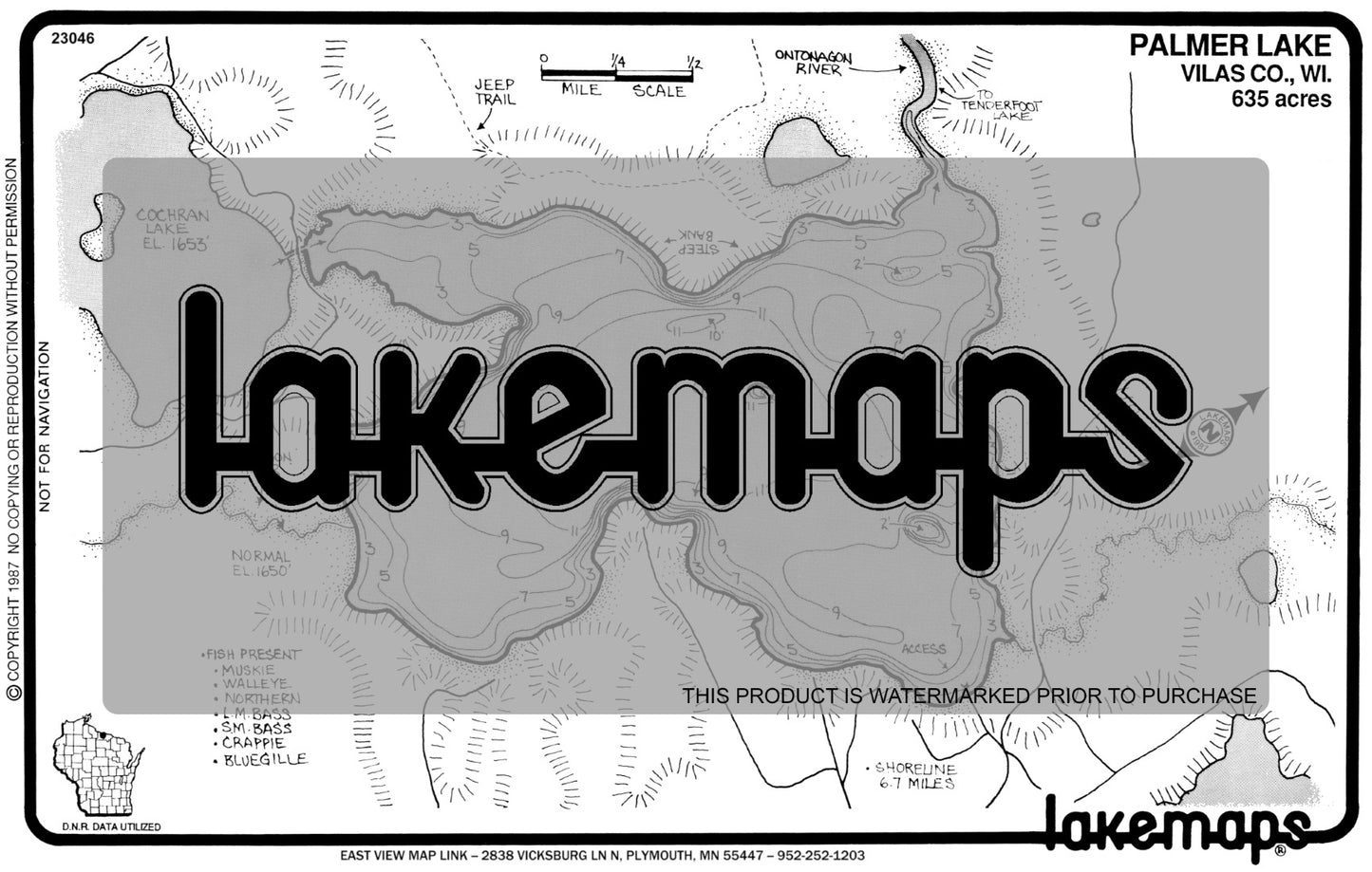 Vilas County, WI - PALMER - Lakemap - 23046