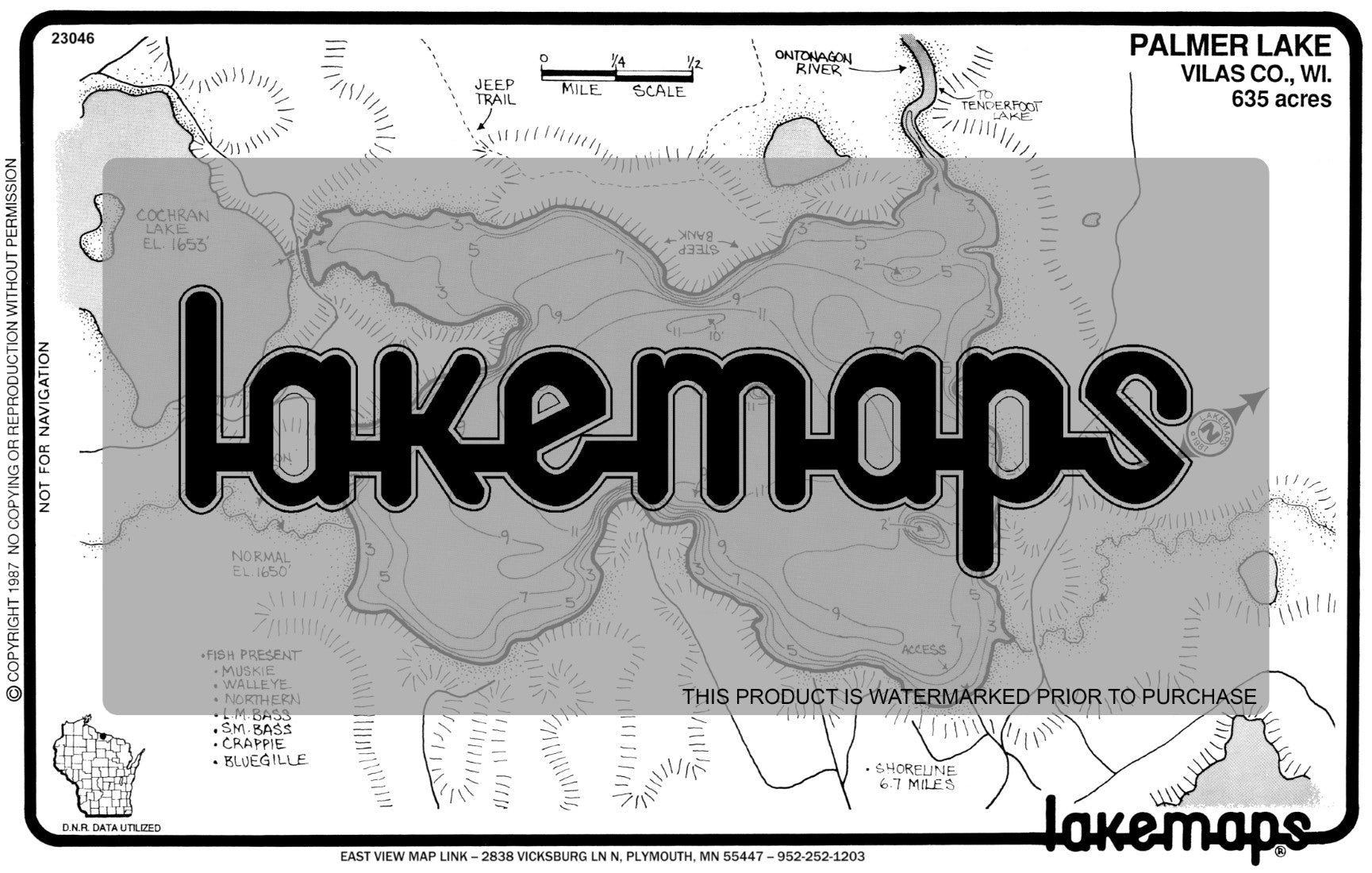 Vilas County, WI - PALMER - Lakemap - 23046