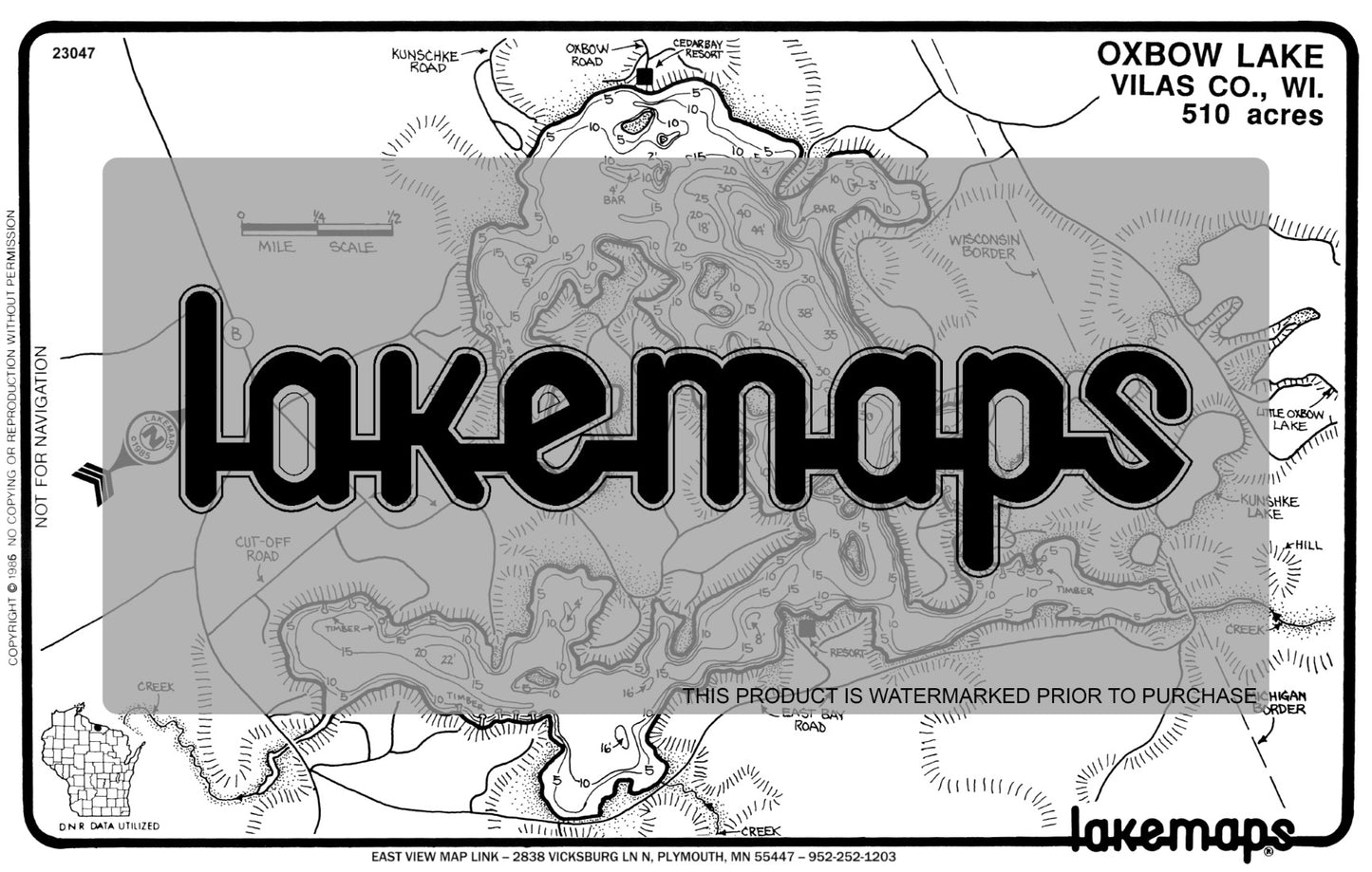 Vilas County, WI - OXBOW - Lakemap - 23047