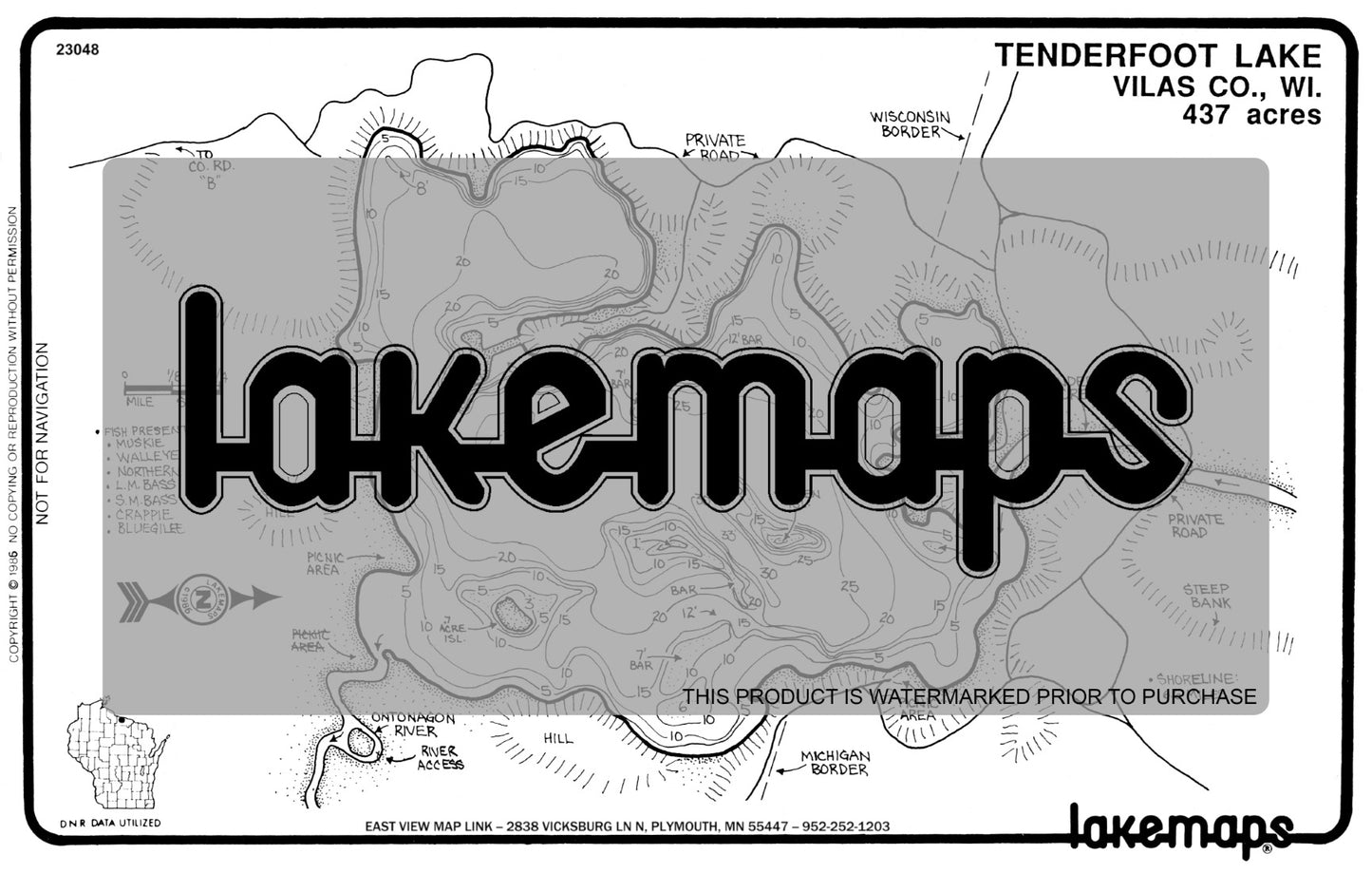 Vilas County, WI - TENDERFOOT - Lakemap - 23048