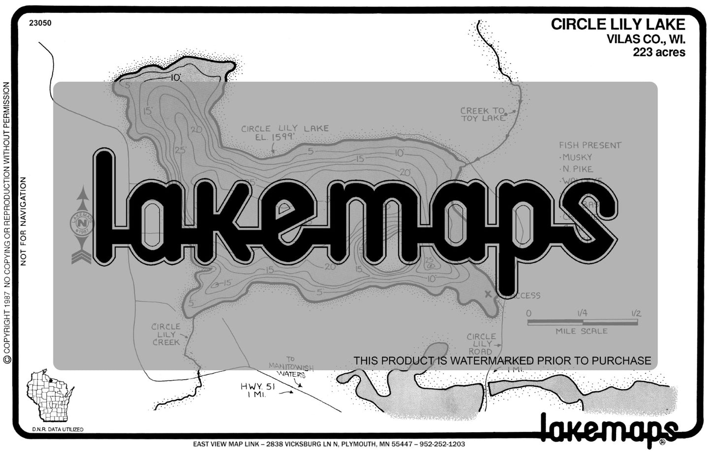 Vilas County, WI - CIRCLE LILY - Lakemap - 23050