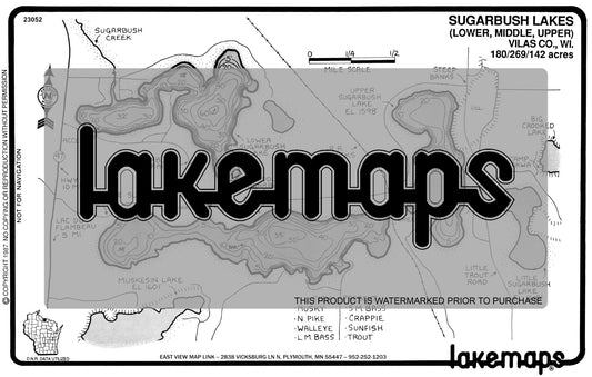 Vilas County, WI - SUGARBUSH(Up. Middle, Low.) - Lakemap - 23052