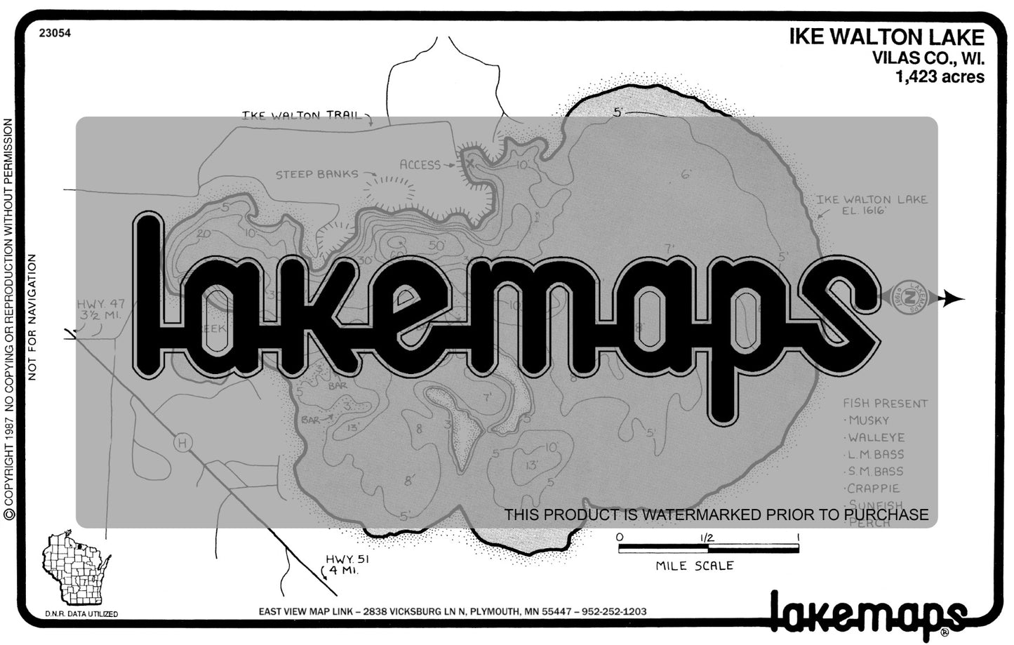 Vilas County, WI - IKE WALTON - Lakemap - 23054