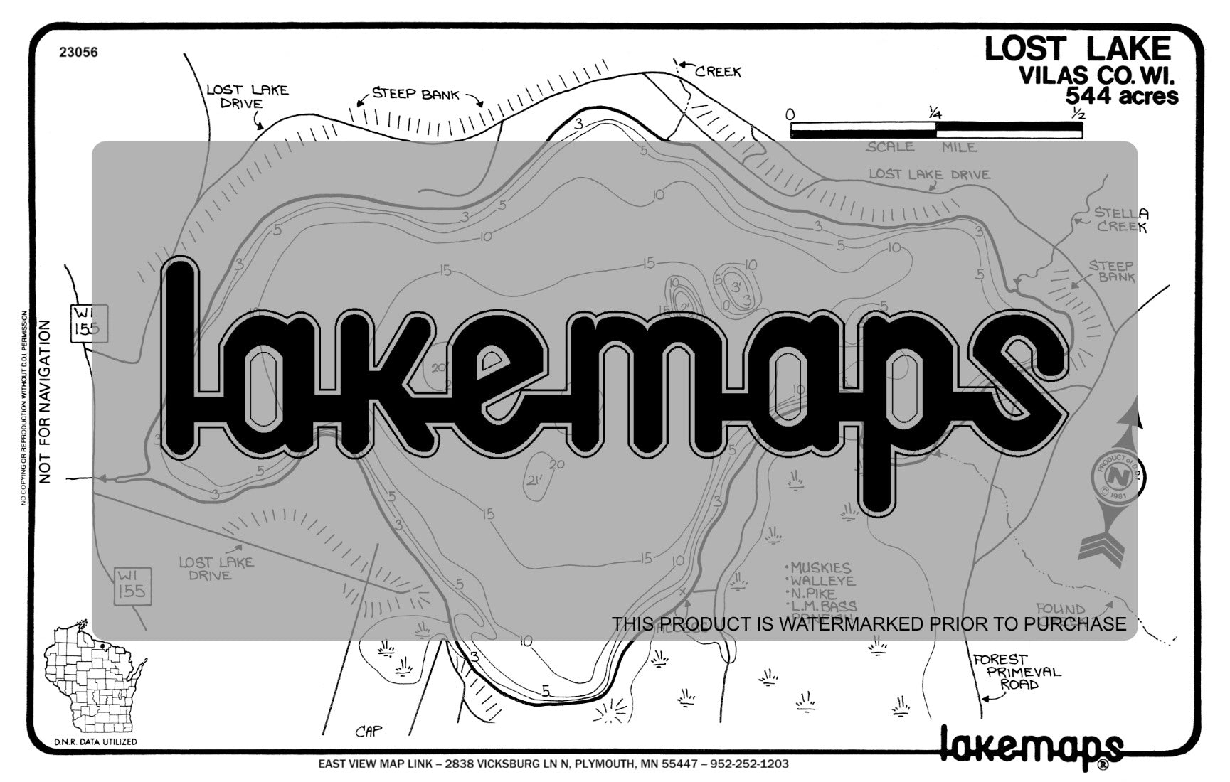 Vilas County, WI - LOST - Lakemap - 23056