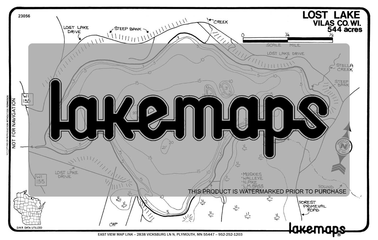 Vilas County, WI - LOST - Lakemap - 23056