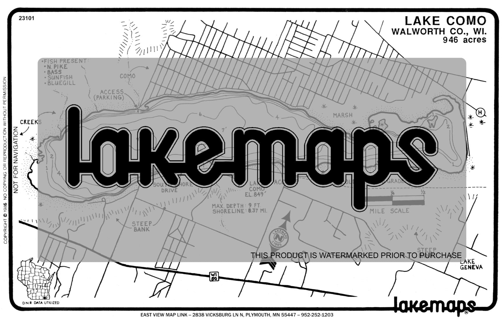 Walworth County, WI - COMO - Lakemap - 23101