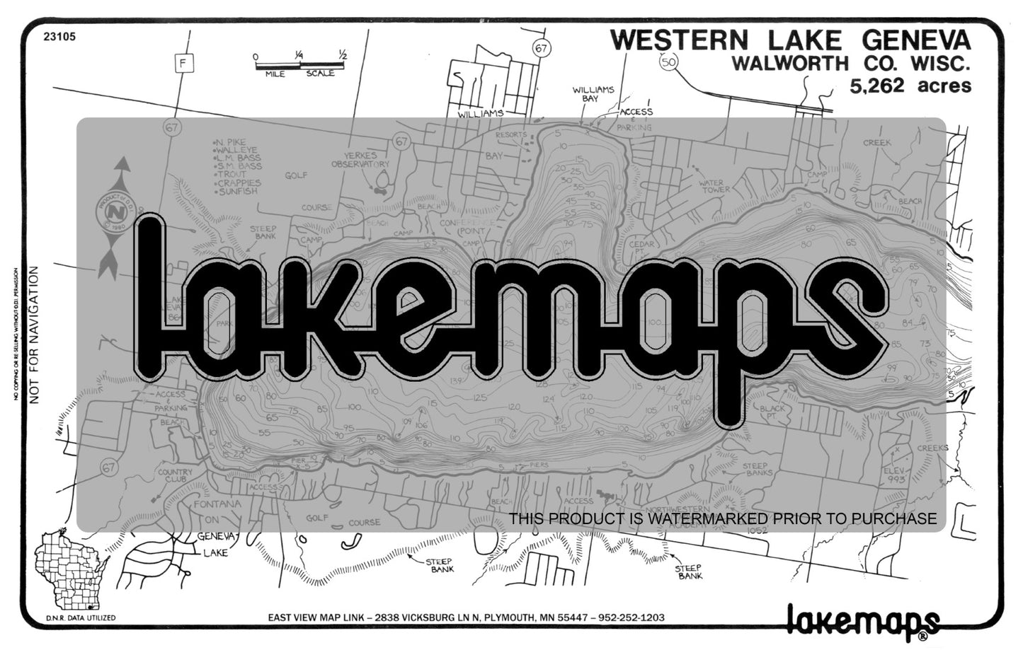 Walworth County, WI - -GENEVA  -West Half - Lakemap - 23105