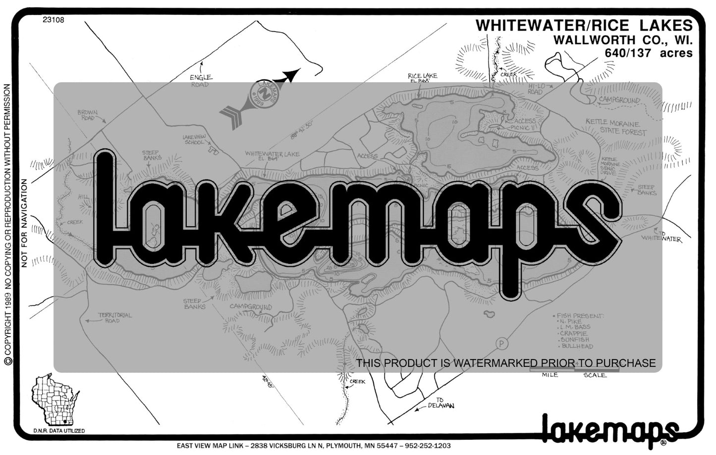 Walworth County, WI - WHITE WATER - Lakemap - 23108