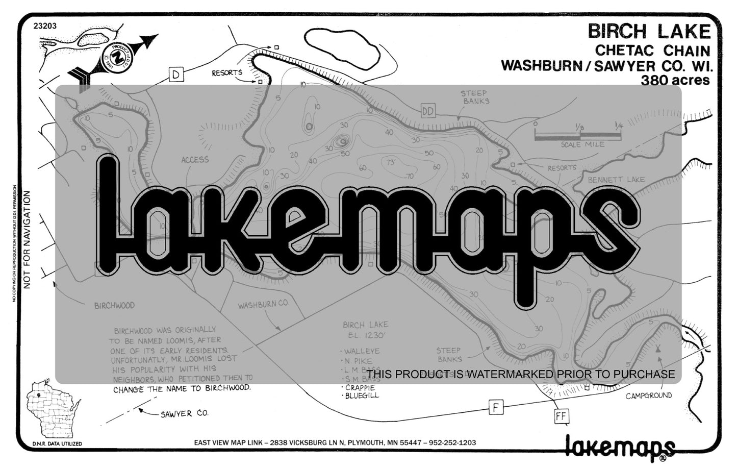 Washburn County, WI - BIRCH (Chetac  Chain) - Lakemap - 23203