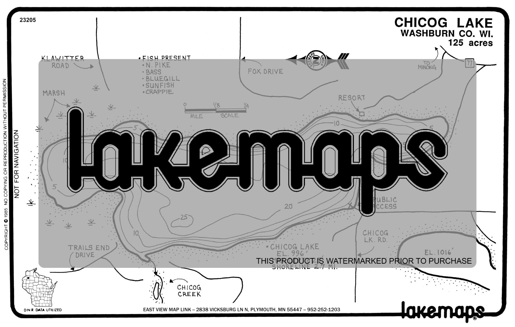 Washburn County, WI - CHICOG - Lakemap - 23205