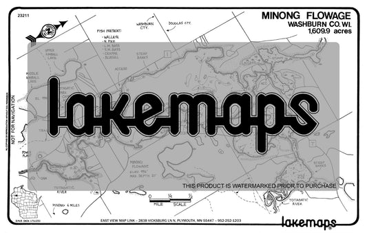 Washburn County, WI - MINONG FLOWAGE - Lakemap - 23211