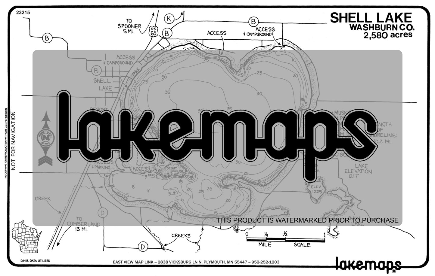 Washburn County, WI - SHELL - Lakemap - 23215