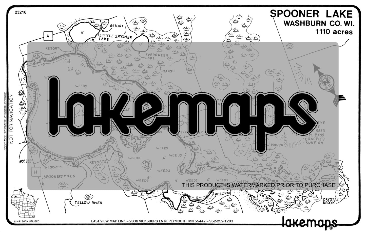 Washburn County, WI - SPOONER - Lakemap - 23216