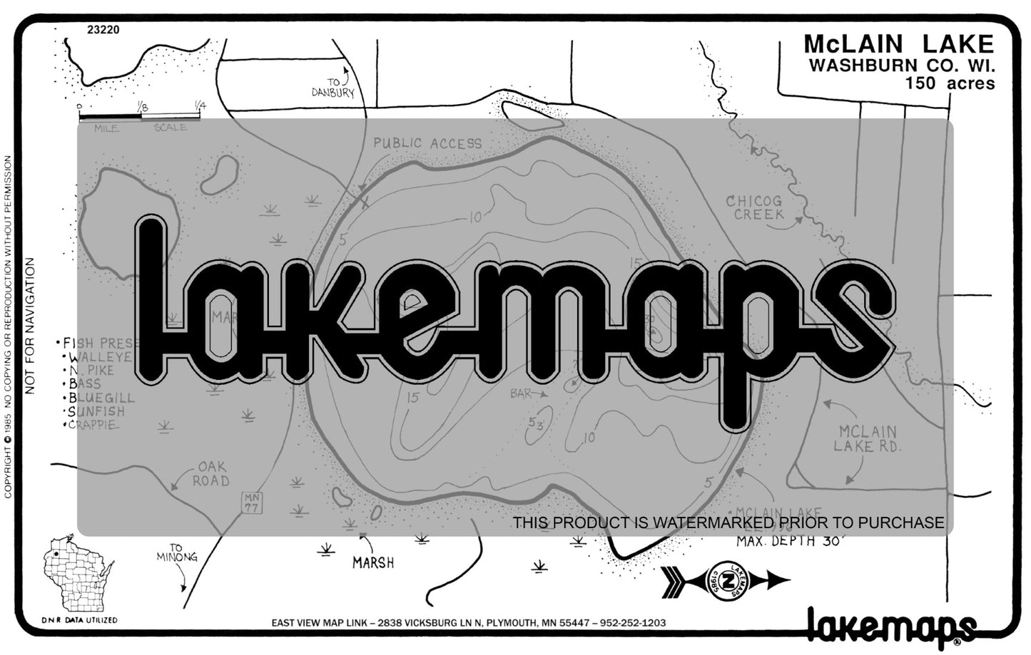 Washburn County, WI - McLAIN - Lakemap - 23220