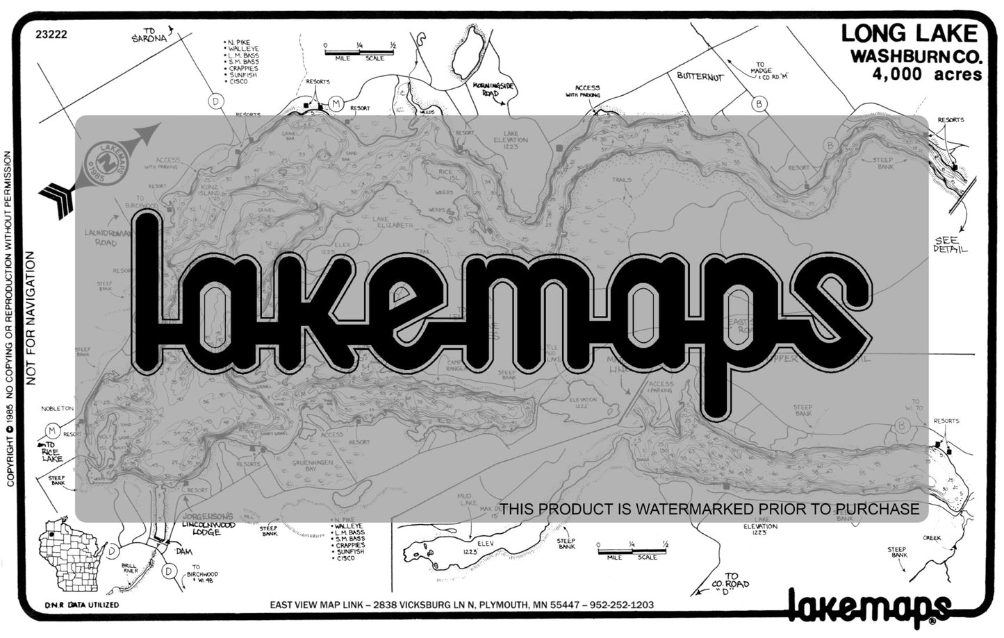 Washburn County, WI - Long Lake - General Guide - Lakemap - 23222